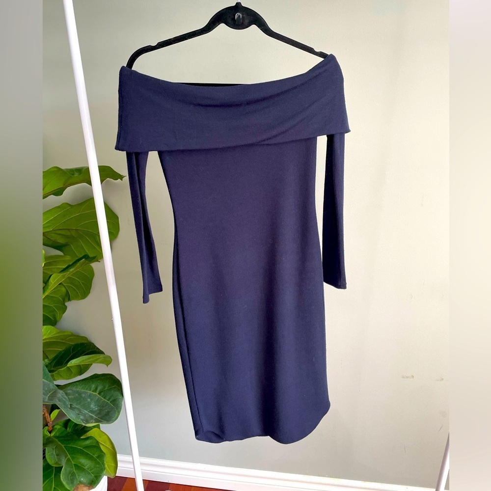 Runaway the Label Navy Long Sleeve Off Shoulder Midi Dress Size 4